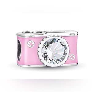 Pink and Silver Sparkle Camera Charm